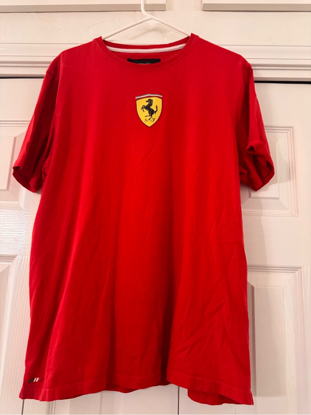 Authentic Ferrari Red Short Sleeve T-Shirt with Yellow Shield Logo